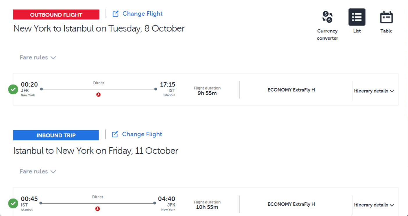 Uçuş Seçimi Sayfası